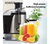 Potente exprimidor eléctrico centrífugo de 3  de boca grande, extractor de jugo de frutas y verduras, licuadora de 2 velocidades con botella plata