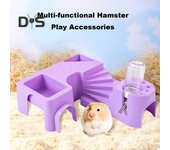Jaula para hámster, espacio de juego para animales pequeños, con botella de agua, accesorio para mascotas sin olor, para hámsteres, erizos, chinchillas púrpura