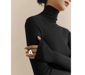 Suéter de lana de cuello alto para mujer, moderno, negro francés, estilo otoño/invierno Small marrón