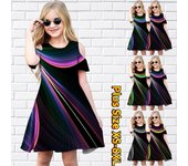 Vestidos estampados de líneas multicolores florales para niñas Vestido de fiesta para niñas con hombros descubiertos Vestido de princesa Vestido de manga corta para niñas mayores de 4 años 80 azul