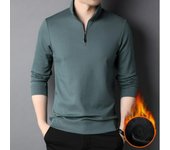 Sudadera con capucha y media cremallera para hombre, jersey de invierno para jóvenes, de color liso, con cuello alto, camiseta de manga larga, chaqueta informal holgada, además de terciopelo M