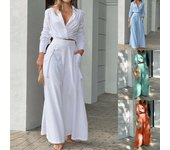 Conjunto de pantalones de dos piezas informales holgados de talla grande a la moda, conjunto de pantalones sencillos y elegantes para mujer, traje con pantalones con pernera ancha y bolsillos, blusa para mujer 917 S azul