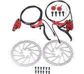 Juego de frenos de disco para bicicleta, kit de freno hidráulico sensible con corte de potencia delantero y trasero para scooter eléctrico, color rojo