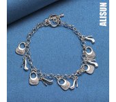 Pulsera con colgante de bolso de tacón alto en plata de ley 925, joyería de boda de moda 20CM