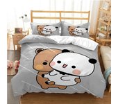 Bonita funda nórdica con diseño de oso panda de dibujos animados Bubu Dudu, juegos de cama kawaii, funda de edredón suave y fundas de almohada para cama individual, doble, queen y king, para niños. EU Single 135x200cm