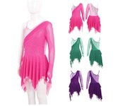 Vestido de baile elegante para niñas, vestido de leotardo de patinaje de Color en contraste con dobladillo Irregular de malla de manga larga individual 7-8 Years púrpura