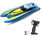Barco de control remoto para adultos y niños, lancha eléctrica de alta velocidad de 2,4 GHZ para piscinas y lagos, 2 Battery azul