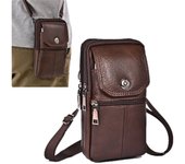 Bolso bandolera de piel de vaca para hombre, funda para teléfono móvil, cartera pequeña de viaje, riñonera multibolsillos para el pecho.