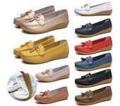 Zapatos de cuero de PU para mujer, zapatos planos informales de trabajo, mocasines sin cordones, zapatos de conducción ROJOS NEGRO 35 blanco