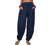 Primavera y Verano Pantalones Casuales de Mujer Pantalones Sueltos de Lino de algodón Pantalones Casuales Pantalones Harem Pantalones Largos S blanco