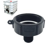 Adaptador reductor de tanque de agua IBC de 1 pieza, rosca fina S60 duradera a conector de manguera de jardín con rosca fina NPS de 2'' y 3/4'' negro