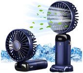 Mini ventilador plegable de mano, abanico portátil para colgar en el cuello, ventilador recargable por USB de 5 velocidades, Enfriador de aire con soporte para teléfono y pantalla de visualización blanco