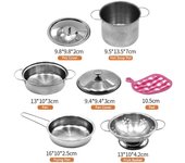 Juego de cocina de 12 piezas, juego de simulación con bolsa de almacenamiento, juguete de cocina simulado, olla de sopa de acero inoxidable 12 PCS plata