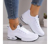 Zapatillas deportivas acolchadas para mujer, cómodas zapatillas de running de corte bajo con cordones tejidos, zapatillas deportivas para exteriores 35 blanco