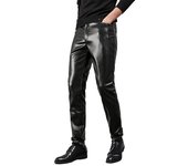 Pantalones De Cuero Elásticos para Hombres Pantalones Casuales Ajustados De Tendencia Ajustados para Hombres Pantalones De Cuero De PU Pantalones De Moto 28 negro