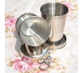 Taza plegable portátil de acero inoxidable para acampar, llavero telescópico de metal de 60 ml 6