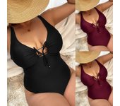 Traje de baño de una pieza para mujer, traje de baño sólido para playa, monos de talla grande, ropa de playa Vintage, trajes de baño 4XL rojo vino