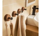 Gancho autoadhesivo de madera maciza con forma de llave de nogal, toallero decorativo, colgador de puerta, perchero de pared, organizador de cocina y baño.