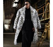Abrigo de una pieza de piel con estampado de leopardo para hombre, traje extendido con cuello de piel de zorro sintética, abrigo de hierba, tendencia, novedad de invierno S