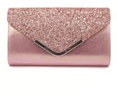 Bolso de noche para mujer, bolso de mano para fiesta, bolso de mano para boda, fiesta, graduación, cartera con cadena color rosa