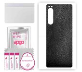 apgo Protective Skin Sticker for the back compatible with Sony Xperia 5 IV, Wrap Film, Foil, Vinyl - Pattern Black Leather