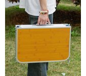 Mesa plegable para picnic al aire libre, ligera y resistente, con marco de aluminio y cubierta de bambú para acampar y hacer senderismo