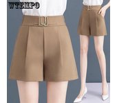 WTEMPO Pantalones cortos de verano para mujer, pantalones cortos holgados de cintura alta a la moda, pantalones cortos de pierna ancha, pantalones cortos casuales, pantalones cortos de traje S negro