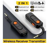 Transmisor y receptor de audio Bluetooth 5.4 2 en 1, adaptador inalámbrico auxiliar de 3,5 mm para avión, micrófono para TV, kit de coche, altavoz, PC y auriculares.
