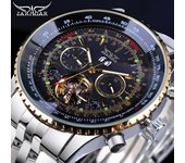 Jaragar Flying Series bisel dorado diseño de esfera de escala reloj de acero inoxidable para hombre reloj mecánico automático de lujo de marca superior negro