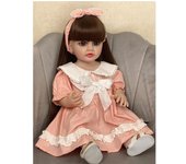 Muñecas Reborn de 55 cm de pelo largo, princesa realista, cuerpo completo de silicona con ropa rosa, bebé niña, juguete de regalo de cumpleaños para bebé