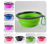 Cuenco plegable de silicona portátil para perro, gato, mascota, viaje, comida, alimentación, plato de agua negro