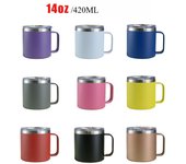 Taza de leche con asa de 14 oz, taza de café de acero inoxidable de color sólido a la moda, taza portátil simple 420ML