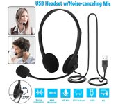 Auriculares con micrófono y cable USB para PC, control de volumen y reducción de ruido, para centros de llamadas, oficina, escuela y juegos. A negro