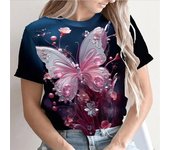 Camiseta con estampado 3D de gato, mariposa y flores para mujer, camisetas gráficas de animales y plantas, camisetas holgadas de verano para la calle, cuello redondo, mangas cortas S