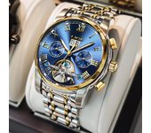 LIGE, nuevos relojes mecánicos para hombres, relojes de negocios de lujo de primeras marcas, reloj automático Tourbillon, relojes impermeables oro/azul