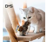 Juguete interactivo para gatos con forma de pájaro que canta y se activa al tacto, juguete para gatos con chirrido y cola de plumas, juguete de peluche para gatos de interior A