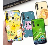 PK13 Preciosa funda negra de Pokémon para Samsung Note 20 Lite S24 Ultra S23 A03 A05 A06 A11 A71 A15 A16 A13 A24 A25 A33 A52 A53 A50 M55 M35 Plus Samsung A52 amarillo pardo