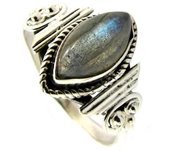 Anillo de plata 'Heaven' labradorita gris - 12x5 mm 54 gris