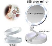 Espejo de maquillaje con luz LED portátil, espejo de bolsillo compacto para mujer, espejo de mano cosmético de tocador 1