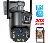 Cámara IP Wifi de 16MP 8K Zoom 20X Cámara de seguridad inalámbrica para exteriores con cuatro lentes PTZ 360 Protección de seguridad para el hogar inteligente CCTV Cámaras de vigilancia Wifi EU Plug