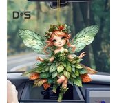 Adorno para árbol de Navidad con cordón, fácil de colgar, 2D, angelito niña, colgante para bolso de coche, llavero decorativo rojo