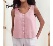 Chaleco de verano para mujer, camisetas holgadas sin mangas con cuello redondo, camisetas sin mangas con diseño de tapeta de botones de Color sólido, ropa de calle M blanco
