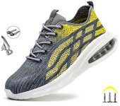 Zapatos de seguridad para el trabajo para hombres, zapatillas de trabajo ligeras y protectoras, zapatos con punta de acero para mujeres, botas de seguridad antiaplastamiento y antiperforación 46 gris