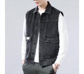 Chaqueta vaquera para hombre, chaleco holgado juvenil de primavera, chaqueta de herramientas sin mangas para hombre M