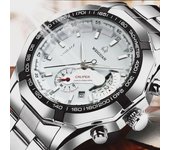 Reloj automático esqueleto para hombre: Luminoso, resistente al agua, acero inoxidable con calendario. blanco