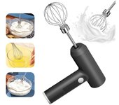 Batidora de alimentos eléctrica inalámbrica portátil con carga USB, 3 velocidades, batidora de huevos, para hornear masa, pasteles y crema, herramientas de cocina negro