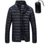 Chaqueta de plumón de otoño e invierno para hombre, abrigo Parka ultraligero informal con cuello levantado, prendas de vestir portátiles, chaqueta de plumón de pato blanca a prueba de viento L plata