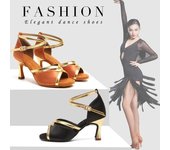 Zapatos de baile latino de tacón alto de 8,5 cm para mujer, zapatos de baile de salón con suela suave para niñas 34 negro