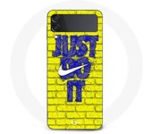 Coque Maniacase pour Samsung Galaxy Z Flip3 logo just do it couleur bleu front jaune