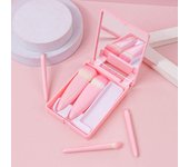 Juego de 5 mini brochas de maquillaje de fibra suave con estuche de espejo, kit de viaje para brochas cosméticas. heart pink